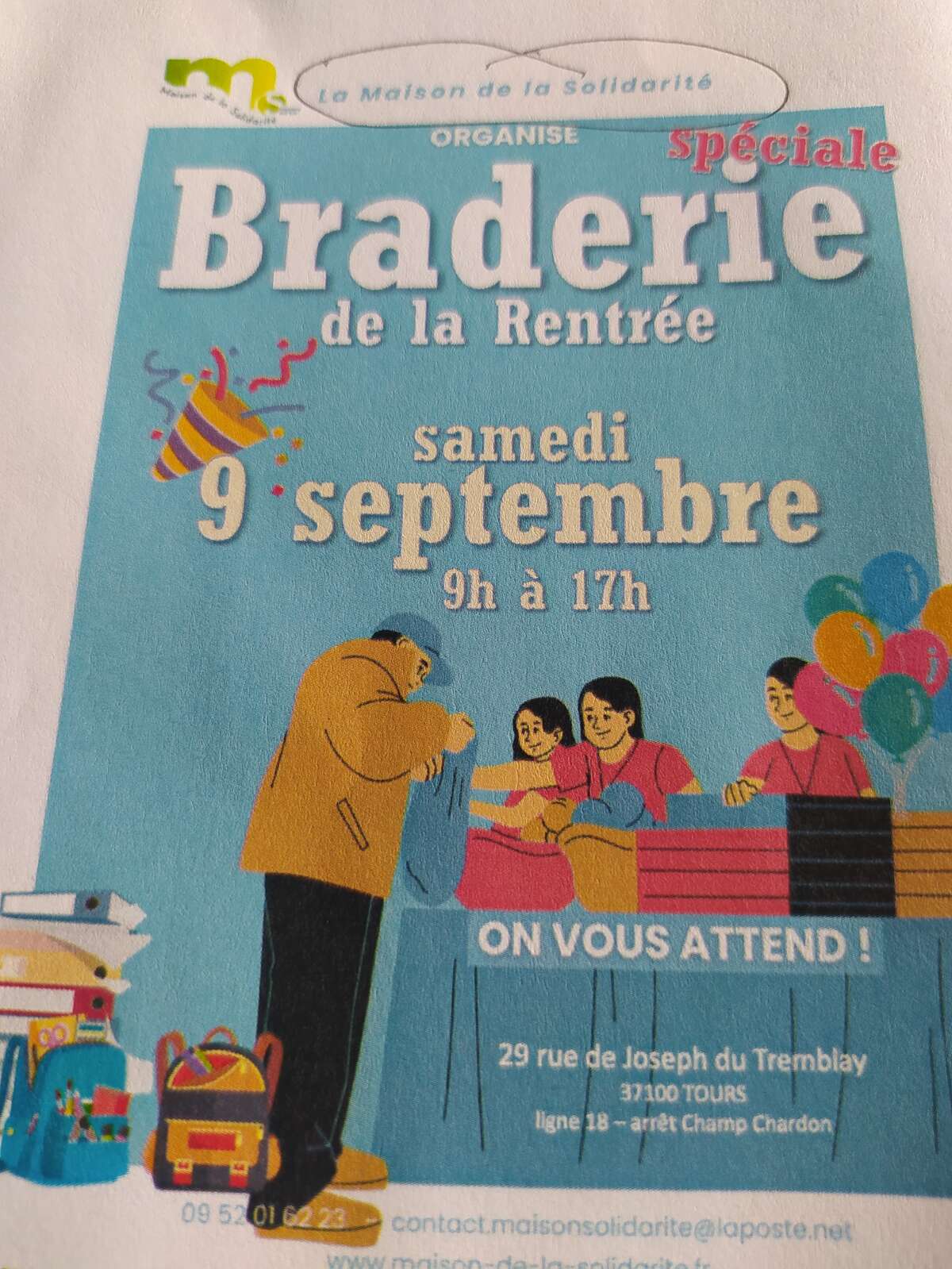 Photo de l'événement spéciale  braderie  de la  rentrée à 29 rue joseph du tremblay.champ chardon tours nord