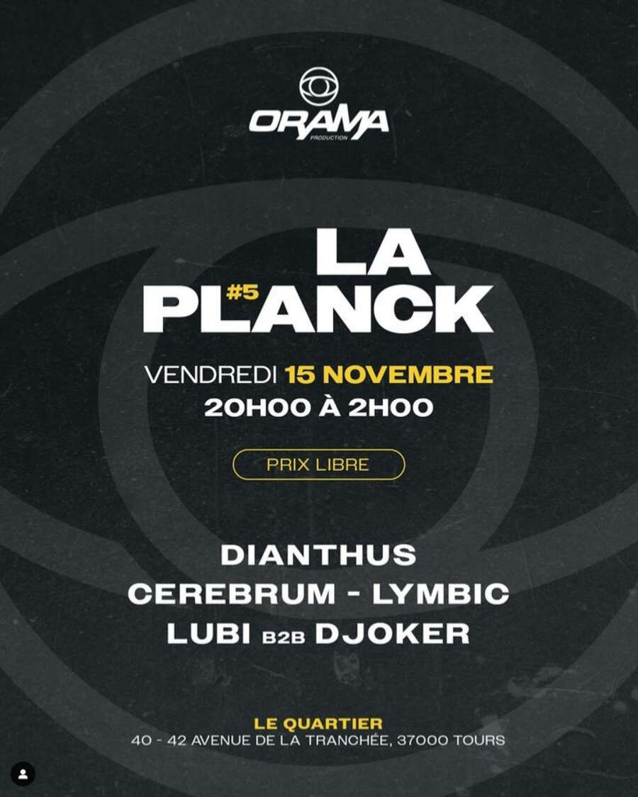 Illustration Vendredi 15 Novembre – ORAMA - Set DJ’s Techno / Hard Techno (Tours) au Quartier