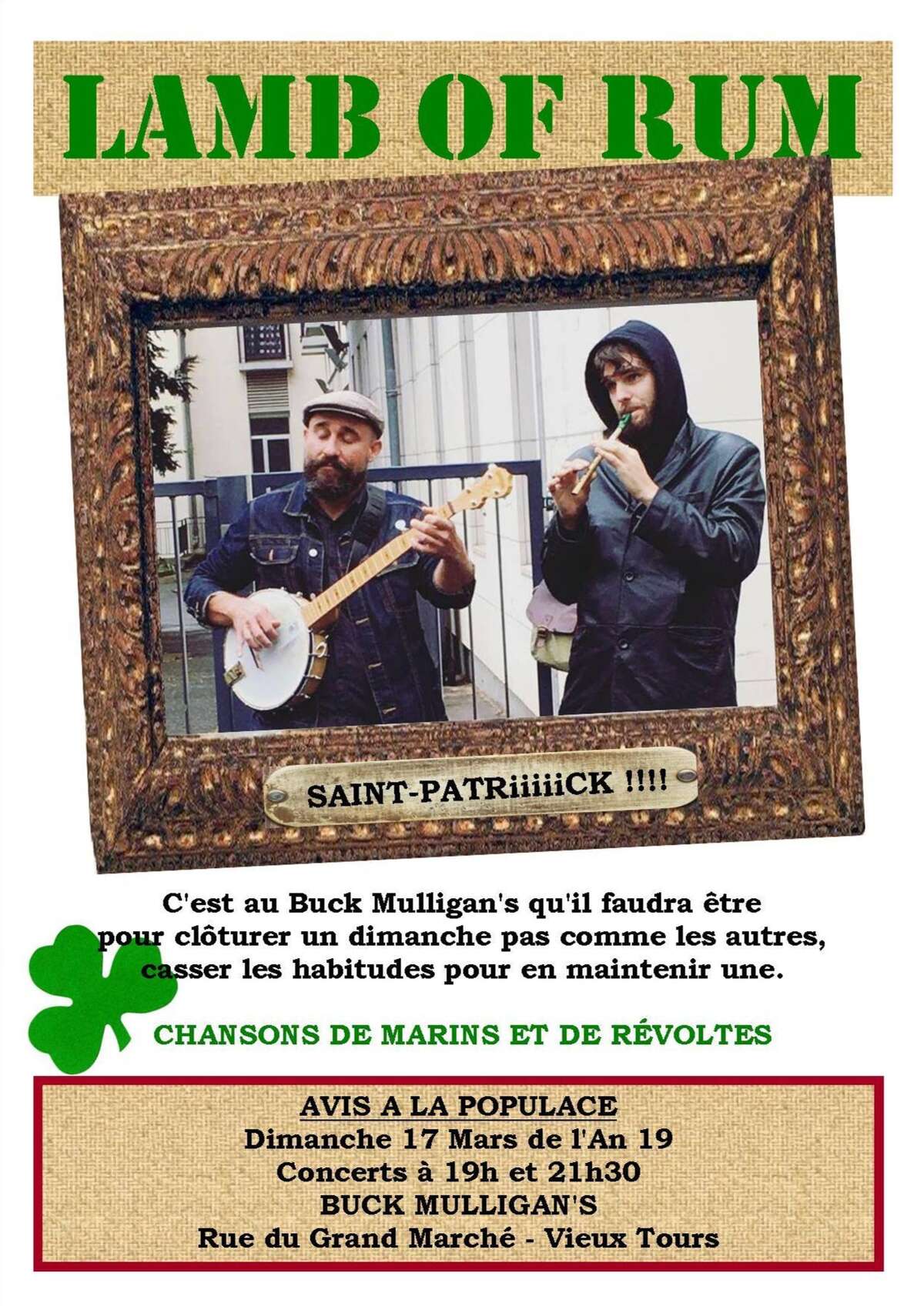 Photo de l'événement Double concert for the Saint-Patrick day ! à Buck Mulligan's Tours